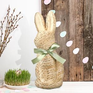 16 Inches Cornhusk Woven Bunny Easter Decor Spring Easter Woven Bunny Rabbit Collection Crafts Without Bow Decorations Rabbit Figurine Ornaments for Spring Home Kitchen Farmhouse Decor Centerpiece