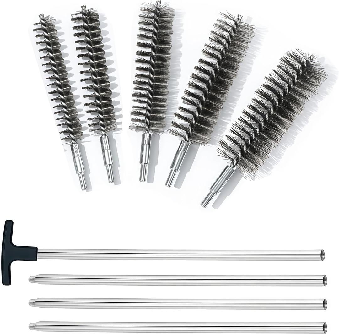 50 in Pipe Cleaning Brush Set with Stainless Steel Bristles, 5X Wire Brush with 4X Galvanized Flexible Rods, Stainless Steel Pipe Brush for Rust Polish,Tubes,Auto Parts Cleaning