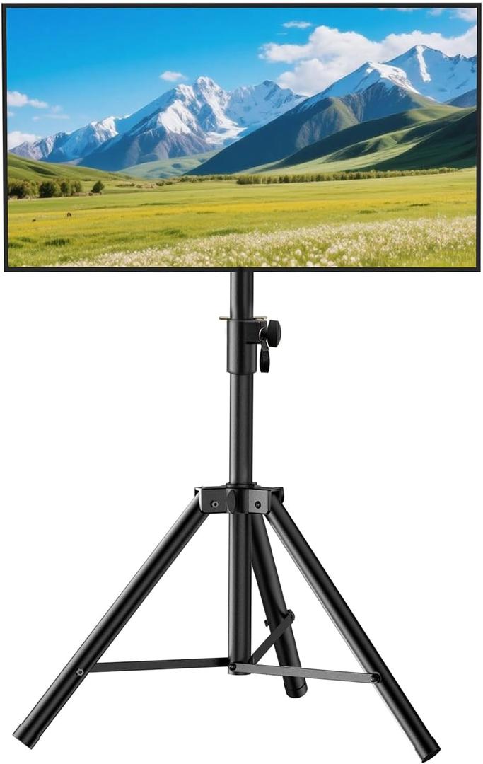 Tripod TV Stand,Outdoor TV Stand for 30-75 inch TVs, Adjustable Height Portable TV Stands with Safety Design, up to 88 lbs, Max VESA 600x400mm, Black(VC-Z1918)
