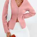 Saodimallsu Womens V Neck Sweater Blazer Peplum Long Sleeve Knit Open Front Split Cardigan Sweaters (Pink, L)