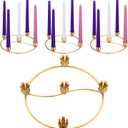 Sliner 4 Pcs Christmas Flower Advent Wreath Ring 5 Candle Holder Taper Gold Advent Ring Metal Candle Holder Table Decoration for Xmas Festival Home Centerpiece Decor