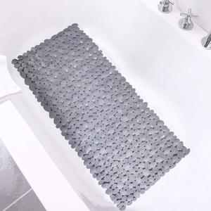 SONGZIMING Pebble Bath Mat 35x16 Inches for Bathtub to Non Slip in Shower with Drain Holes, Suction Cups (Grey)