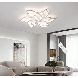 Garwarm Modern Ceiling Light, 30.3in Dimmable LED Flush Mount Ceiling Lamp, 75W Acrylic Petals Ceiling Chandelier Lighting Fixture with Remote Control for Living Room Bedroom Dining Room (White)