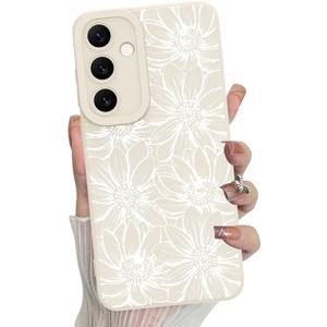MZELQ for Samsung Galaxy S24 Fe Case, Silicone White Floral Flowers Sunflowers Cute Pattern, Camera Protection Soft Slim Phone Case for Girls Women -White