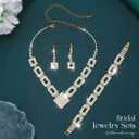 Unicra Crystal Bridal Wedding Jewelry Set Silver Rhinestone Necklace Earrings Bracelet Sets Formal Costume Jewelry for Women and Brides