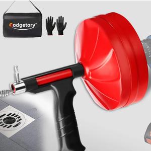 50FT Drain Snake for Clog Removal, Drill Powered & Manual Auger, 1/4 Inch Plumbing Snake for Kitchen Sink, Shower & Bathtub Drain, Hair Clog Remover Tool with Gloves & Storage Bag