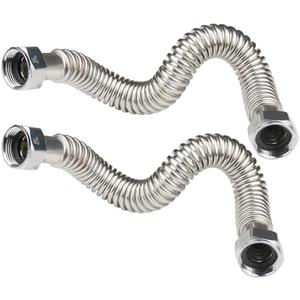 WHK 2 Pack 18-Inch Water Heater 1" Flexible Hose Connector Water Supply Line 1" Inch FIP x 1" Inch to Connect Water Heater,Water Softener,Water Filter (Stainless Steel)