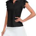 Soneven Womens Petal Sleeve Golf Shirts Moisture Wicking Lady Golf Apparel Print Tennis Sport T Shirt S