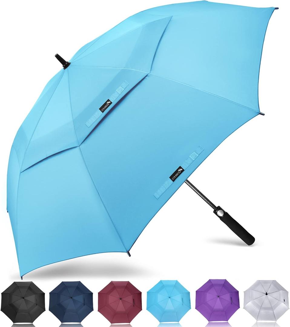 ZOMAKE Automatic Open Extra Large Golf Umbrella 51/54/62/68/72 Inch, Double Canopy Vented Windproof Oversize Stick Umbrellas for Rain