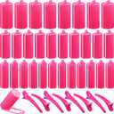 40 Pieces Sponge Hair Rollers Satin Rollers Silk Foam Rollers Women Hair Curlers with Duck Teeth Clips for Hairdressing Styling(Multi-size,Rose Red)