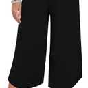 TARSE High Waist Capri Pants for Women Wide Leg Flowy Cropped Trousers Slim Fit Slit Hem Capris Casual Summer Crop M