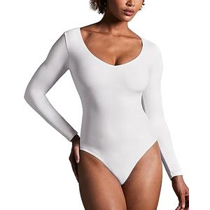 IUGA Long Sleeve Body Suits Women's Tummy Control Bodysuits for Women V Neck Bodysuit Tops Small
