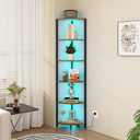 6-Tier Corner Shelf with LED Lights - 65" Tall Narrow Bookshelf, Standing Shelf with Storage Rack, Sturdy Metal Frame & Waterproof Shelves, Rustic Brown, for Living Room/Bedroom/Bathroom