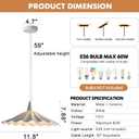 11.8" White Wavy Ceramic Pendant Light Shade,Vintage E26 Metal Loft Bar Ceiling Hanging Lamp Dining Room Bedroom Chandelier for Dining Room Kitchen Island Hallway Entryway