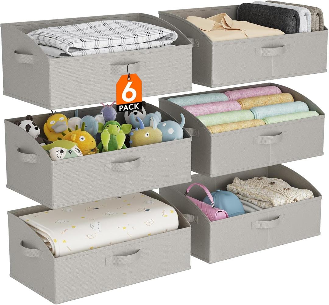 Lifewit Fabric Extra Large Trapezoid Closet Storage Bins for Shelf, 6 Pack Closet Organizer Baskets with Handles, Foldable Clothes Containers for Book, Purse, 19.7" x 11" x 7.9", 23L, Light Gray