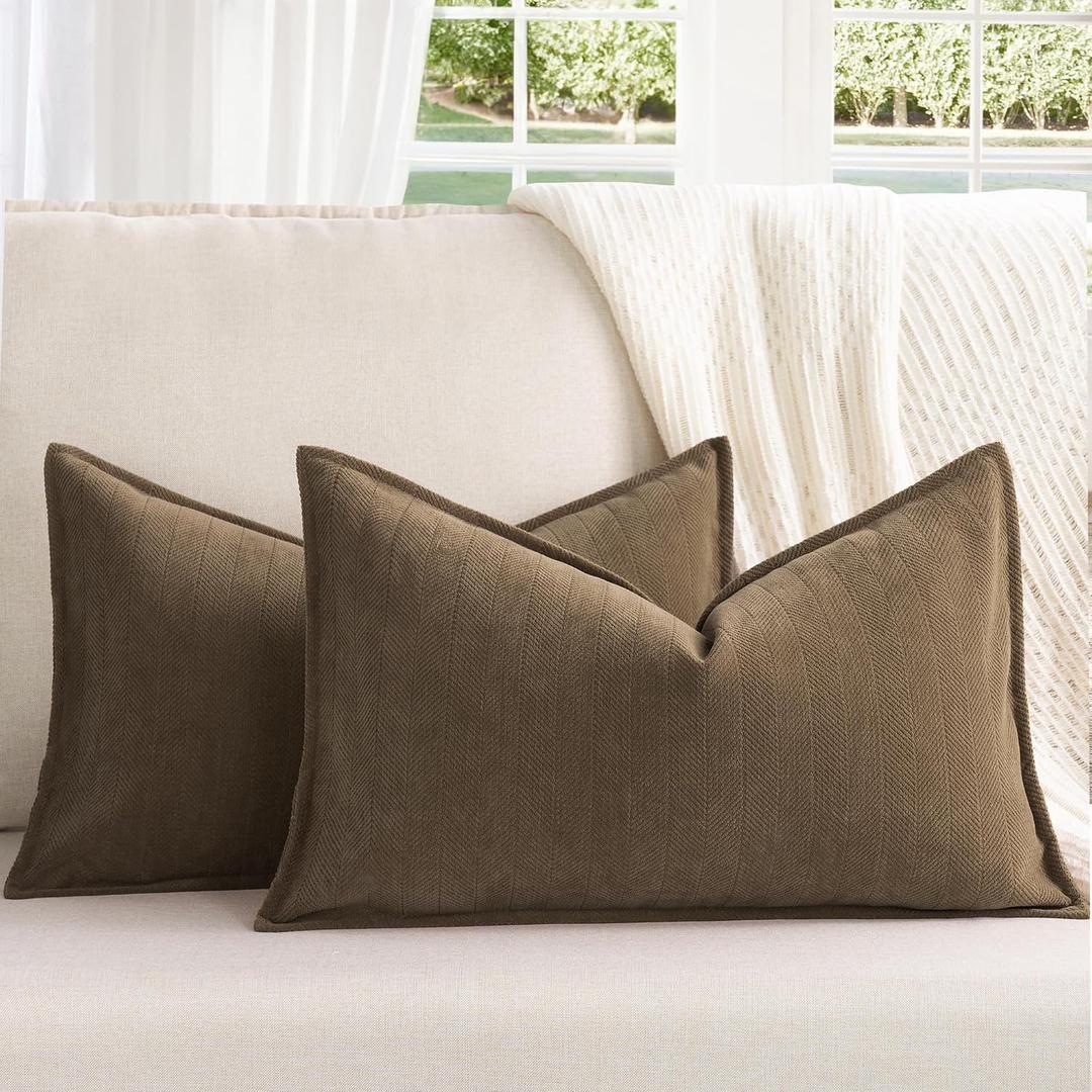 ZWJD Brown Pillow Covers 12x20 Set of 2 Chenille Throw Pillow Covers with Elegant Design Soft and Luxurious Decorative Throw Pillows for Couch, Bed, and Home Decor