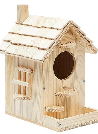 Liliful Wooden Bird House Kits, Build It Yourself Woodworking Kit for Adult Kids 4-8, 8-12 with Paint and Paintbrushes, Solid Weather Proof Natural Pine Wood, Pre Drilled (1 Pack,Modern Style)