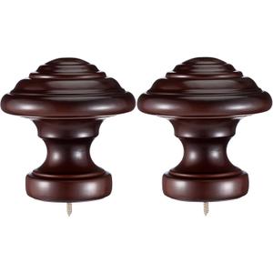 Yalikop 2 Pack Drapery Curtain Wood Finial Screw on Curtain Rod End Caps Wooden Finials for 2" Diameter Drapery Rod