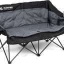 Double Camping Chair Oversized Padded Camping Chairs for Adults Folding Loveseat with Cup Holders and Side Pockets Heavy Duty Outdoor Lawn Chairs for Camping,Sports, Fishing,Beach,Black