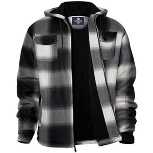 Facitisu Hoodies for Men Sherpa Lined Heavyweight Flannel Jackets Fleece Plaid Winter Warm Coats Black Beige M