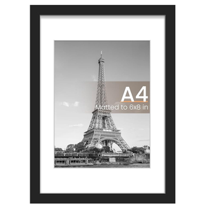 upsimples A4 Picture Frame, Display Pictures 6x8 with Mat or 8.3 x 11.7 Without, Wall Hanging Photo Frames, Black, 1 Pack