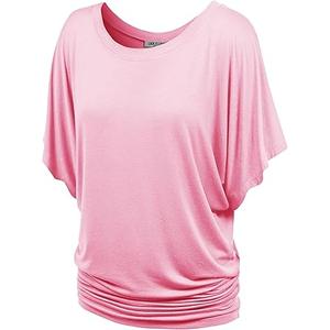 Lock and Love Women's Versatile Casual Short Sleeve Dolman Top – Loose Fit Boat Neck & V-Neck T-Shirt XXL Pink