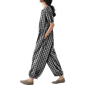 YESNO Jumpsuits for Women Casual Floral Boho Cropped Drawstring Rompers Short Sleeve Button Down One Piece Outfits PJ0 (S)