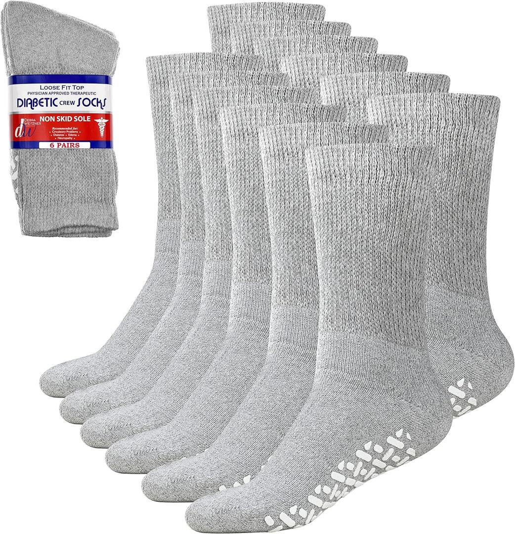 Debra Weitzner 6Pk Non-Binding Loose Fit Sock - Non-Slip Diabetic Socks for Men and Women - Crew, Ankle (13-15) Debra Weitzner 6Pk Non-Binding Loose Fit Sock - Non-Slip Diabetic Socks for Men and Women - Crew, Ankle (13-15)