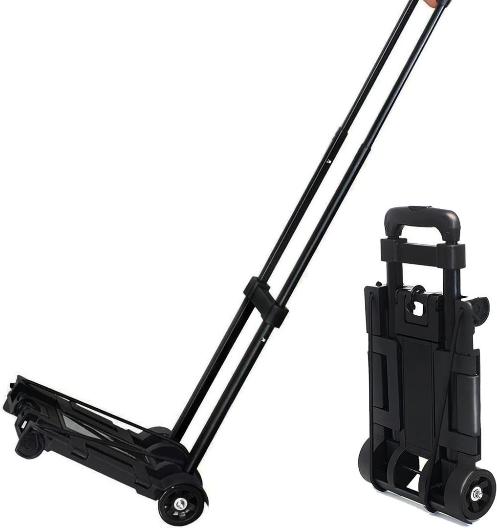 Folding Luggage Cart with Expandable Chassis,2 Wheels Folding Hand Truck Dolly,Collapsible Light Duty Dolly for Moving Shopping Travel Office Use,50lbs(Black)