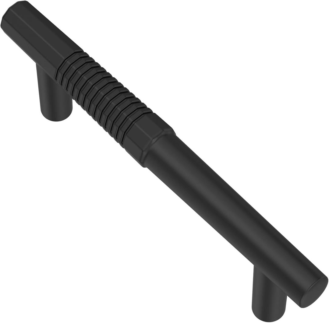 Alzassbg 6 Pack Matt Black Cabinet Pulls, 3 Inch(76mm) Hole Centers Cabinet Handles T Bar Kitchen Hardware for Cabinets and Drawers AL3108MB