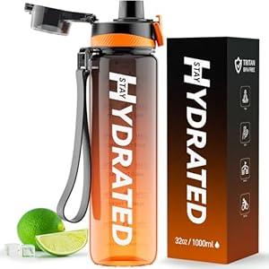 Water Bottle, 32 oz Motivational Water Bottles with Time Marker-Tritan & BPA Free, Sports Water Bottle with Time to Drink & Strap, Wide Mouth, Leakproof -Gift for Christmas Gym Fitness & Outdoor