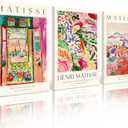 Henri Matisse Wall Art Prints Set of 3 Matisse Wall Decor Aesthetic Canvas Poster Colorful Abstract Pink Picture Vintage Flower Art Exhibition Posters for Room Bedroom 16x24x3 Inch Wrapped Canvas (24L" x 16W")