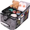 HEYSKAY Car Seat Organizer-Passenger Seat Organizer, Collapsible Small Car Seat Organizer for Console Front/Back, Car Caddy with 4pc Drink Holders Automotive Backseat Organizer for Kids (Black&White Check)