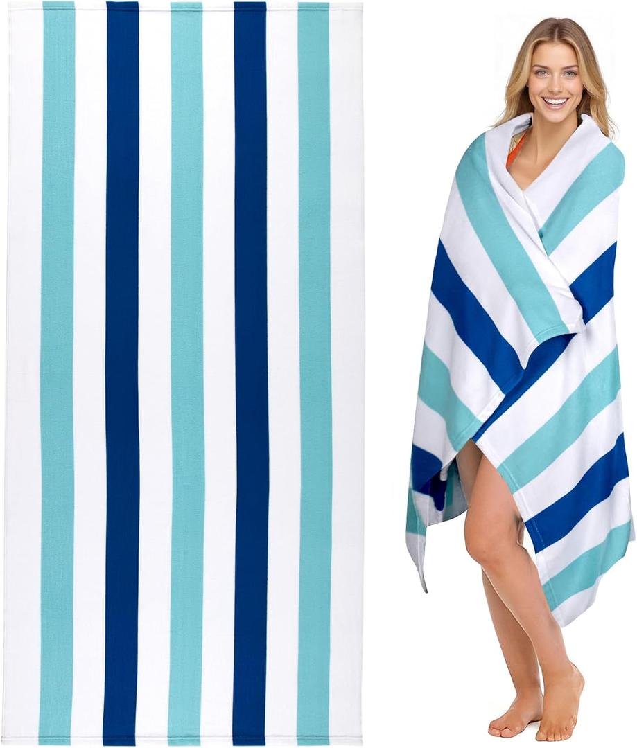 cabanana Large Oversized Beach Towel - Microfiber Sand Free 35 x 70 Inch Quick Dry Lightweight Pool Towel for Adults, Thin Striped Swim Towel (Vallarta)