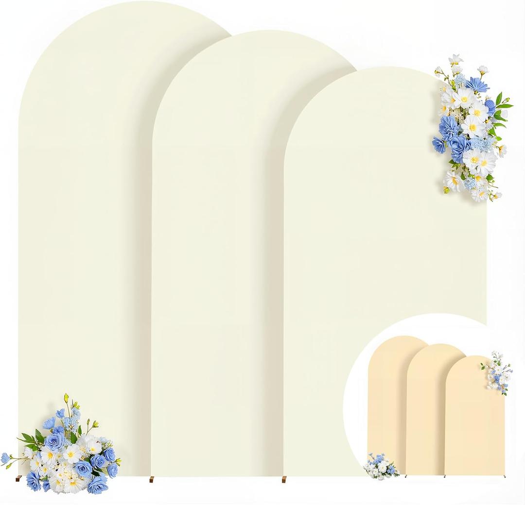 Wedding Arch Backdrop Cover Set of 3, Ivory and Champagne Double Color Arch Stand Covers, 7.2FT, 6.6FT, 6FT Spandex Fitted Arch Covers for Wedding Baby Shower Banquet Photography Background Decoration