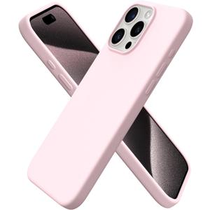 ORNARTO Compatible with iPhone 15 Pro Max Case 6.7", Slim Liquid Silicone 3 Layers Soft Gel Rubber Shockproof Protective Phone Case with Anti-Scratch Microfiber Lining-Chalk Pink