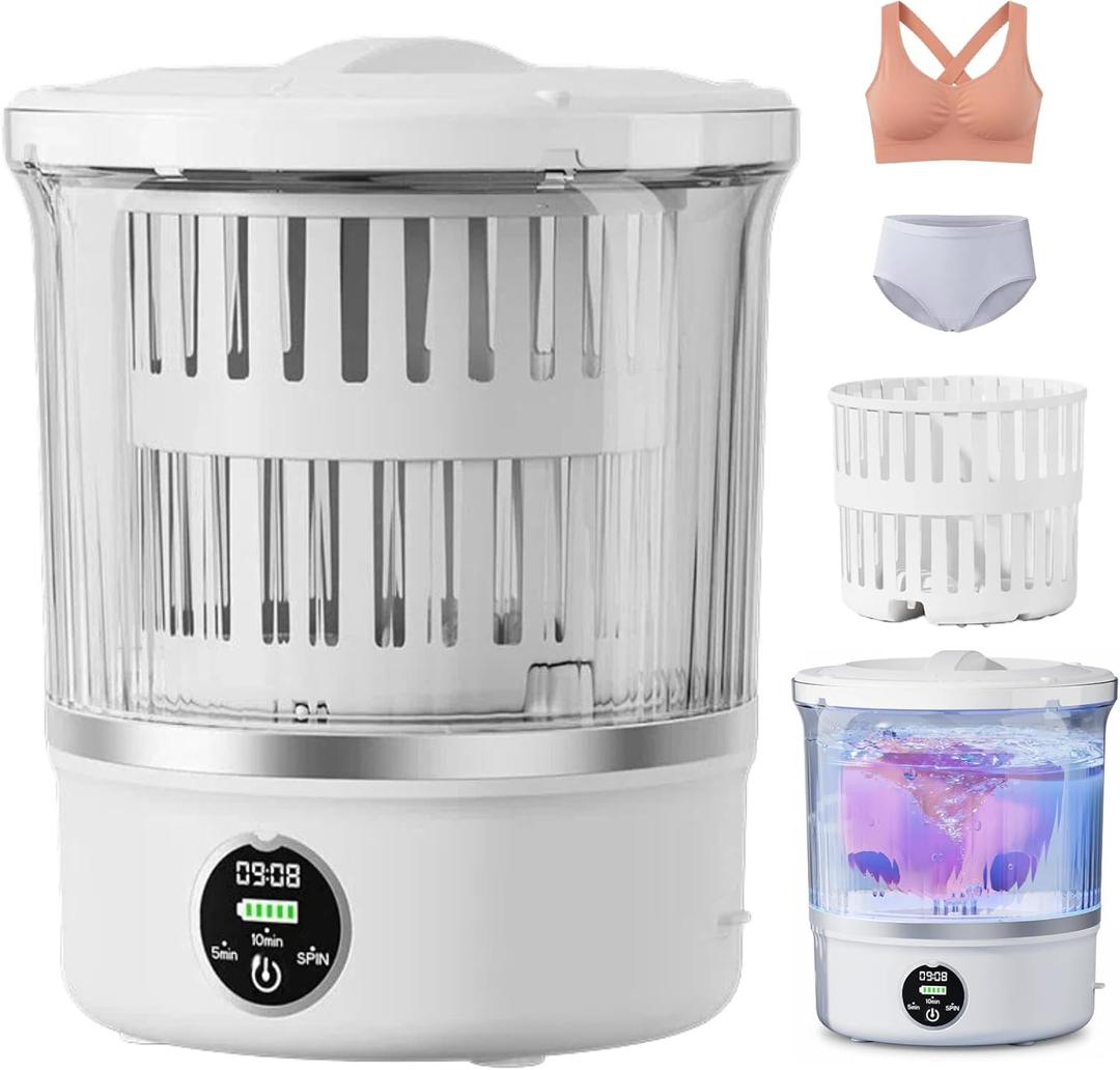 3L Portable Mini Washing Machine, Compact Mini Washer Machine with 6000mAh, Portable Washer for Delicates & Socks, Travel RV Apartment Dorm Hotel Use (White)