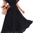 Bebonnie Womens Summer Wrap V Neck Short Sleeve Flowy Layers Chiffon Wedding Guest Maxi Dresses (XXL)