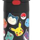 THERMOS FUNTAINER 12 Ounce Stainless Steel Vacuum Insulated Kids Straw Bottle, Pokemon & FUNtainer 12 Ounce Insulated Kids Water Bottle Replacement Straws
