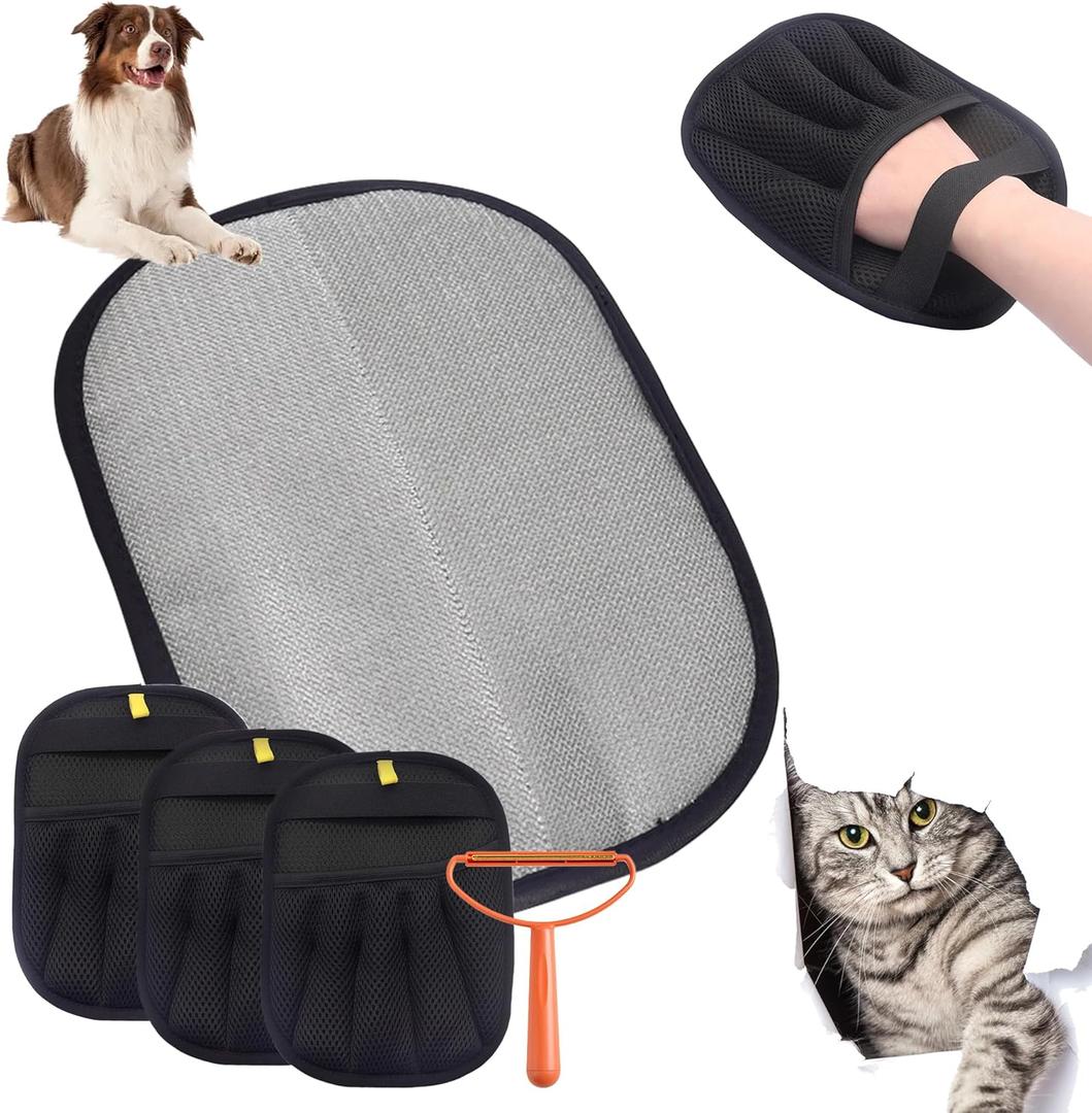 2pcs Pet Hair Remover Gloves for Cats & Dogs,Electrostatic Pet Hair Removal Gloves, Reusable Cat & Dog Hair Remover for Couch, Furniture, Carpet, Curtain, Upgraded Animal Fur Removal Tool (2)