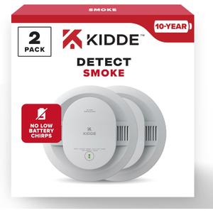 Kidde Smoke Detector, 10-Year Battery Powered, LED Warning Light Indicators, 2 Pack