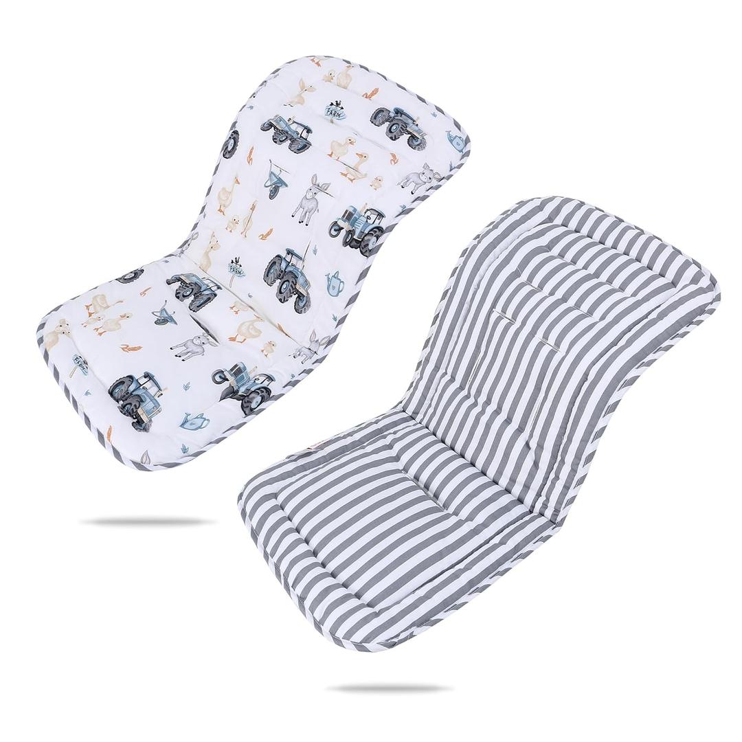 Baby Stroller Cushion,Infant Car Seat Insert-Reversible Universal Breathable and Soft Newborn Stroller Mat,100% Cotton Cover Toddler Seat Pad Liner-34x78cm,1 Pack(Car+Gray Stripes)
