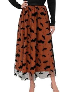 Women Pumpkin Skirt Elastic Waist Layered Mesh Midi Skirt Party Costume, XL