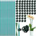 30 Pcs Plant Support Stakes Kit 15 Inch Bamboo Plant Stakes with 50 Pieces Orchid Clips Plastic Garden Plants Clips, 30 Pcs Metallic Twist Ties for Garden Supporting Stems Vines Stalks Grow Upright