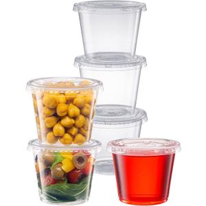 Pantry Value 5.5 oz Jello Shot Cups with Lids [100 Count] Clear Disposable Plastic Portion Containers for Snacks, Sides, Meal Prep & Sauces - Durable, Stackable, Leak-Resistant