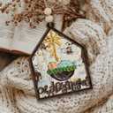 3 x Oh Holy Night Nativity Ornament 2025  Wooden Christmas Tree Decoration with Baby Jesus in Manger & Star of Bethlehem  Rustic Christian Holiday Ornament & Faith Gift