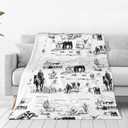 White Black Cowboy Cow Print Western Fleece Throw Flannel Blanket Soft Cozy Warm Decor Throws Lightweight Blankets for Camping Outdoor Couch Sofa Bed Chair 60x50 inches