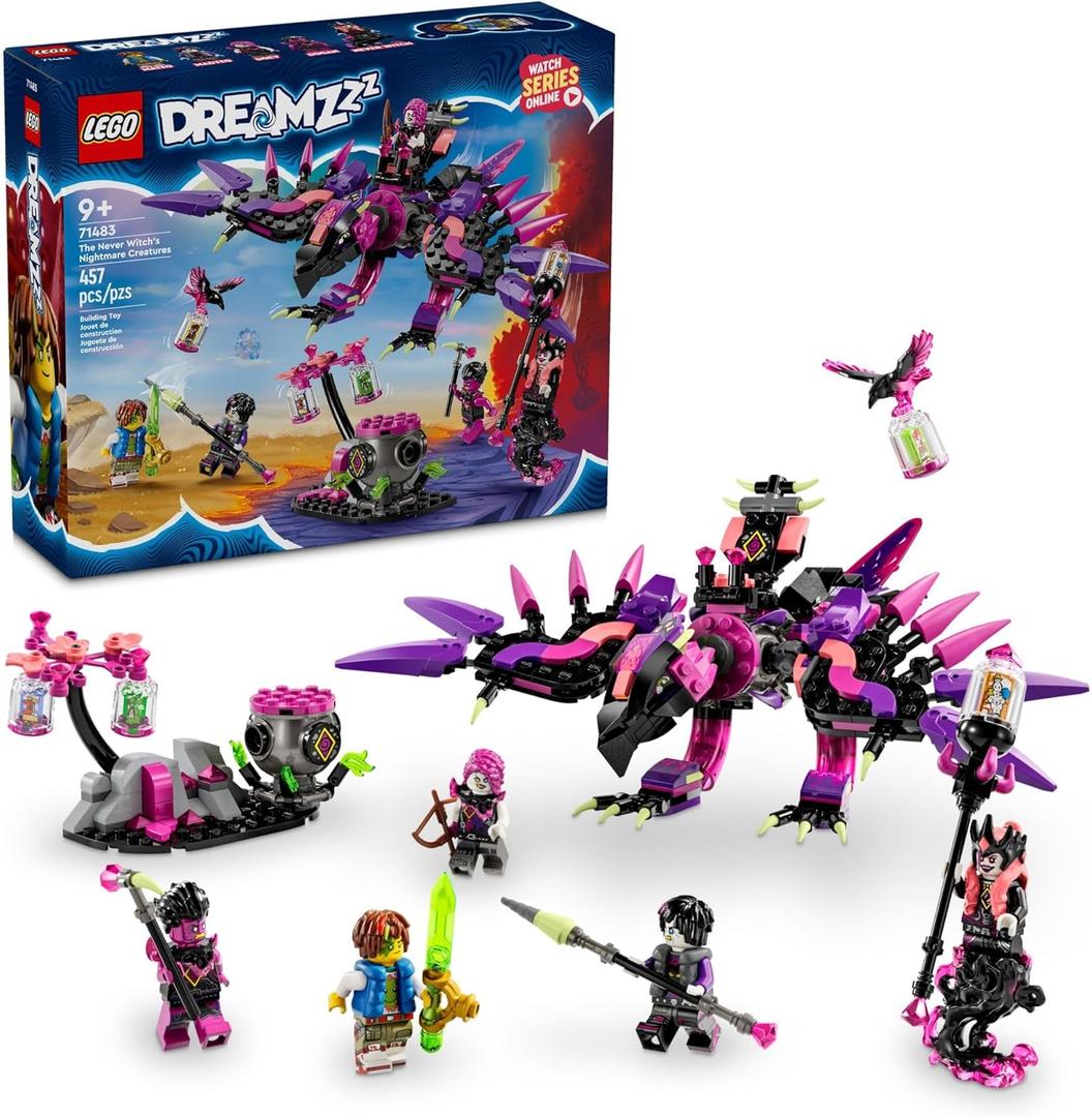LEGO DREAMZzz The Never Witchs Nightmare Creatures, Fantasy Animal Kids' Toy, Build a Mech, Wolf or Raven Figure, Building Toy with 5 Minifigures, for 9 Year Old Boys and Girls, 71483