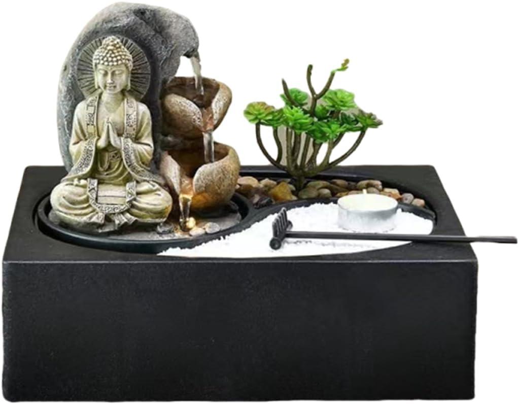 Buddha Water Fountain Indoor, Listening to The Sound of Water Flow can Relieve Your Work Fatigue, Self-Circulating Waterfall Fountain Indoor, Suitable for Home and Office Decoration (The Chan Sect)
