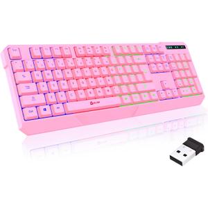 KLIM Chroma Pink Wireless Keyboard  RGB Backlit, Rechargeable Battery, Wireless Keyboard with Water-Resistant Durable Design, Compatible with PC, Mac, PS4, PS5